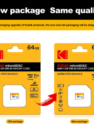 KODAK Micro SD TFcard 256GB 64GB 32GB Scheda di memoria 128GB Classe 10 Scheda SD Microsd 100MB/S UHS-I Scheda A1 per telefono/PC