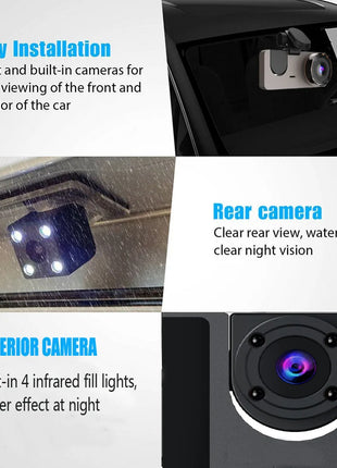 3-Channel Dash Cam Front Interior Rear 1080P Camera Recording WiFi Night Vision 170° Wide-Angle G-Sensor Loop Recording for Cars - Riparo82