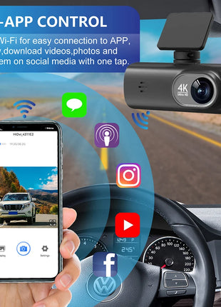 Dash Cam 4K UHD for Car Camera Front Rear Dual Lens With GPS WiFi 24h Parking Mode Night Vision Car DVR Video Registrator - Riparo82