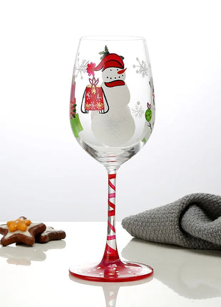 Bicchiere da vino con stampa natalizia Decorazioni natalizie Calice da vino rosso Disegno creativo a mano dipinto Home Party Festival Tazze Bar Set da vino - riparo82