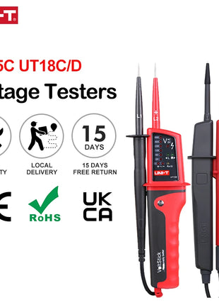 UNI-T Voltage Testers UT18C UT18D UT15C Phase Sequence Continuity Voltage Detector LCD Display Auto Range IP65 Waterproof Meter