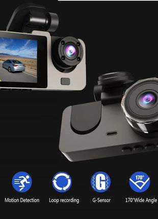 3-Channel Dash Cam Front Interior Rear 1080P Camera Recording WiFi Night Vision 170° Wide-Angle G-Sensor Loop Recording for Cars - Riparo82