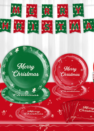 Stoviglie usa e getta a tema natalizio Piatti di carta rosso verde Tazze Tovaglioli Tovaglia Forniture per decorazioni per feste di buon Natale - riparo82