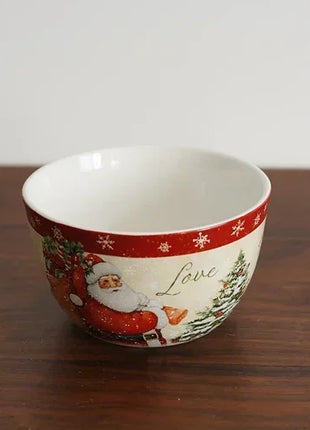 Piatti in ceramica a tema natalizio Set di stoviglie per la cena Colore Sottosmalto Processo Caffè Zuppa Tazza Ciotola Piatto da bistecca di Babbo Natale - riparo82
