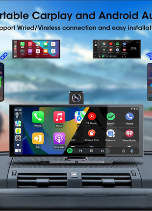 11.26 inch Dash Cam Car DVR 4K Camera Wireless Carplay Android Auto Touch Screen Dual Len Video Recorder Dashboard BT FM AUX GPS - Riparo82