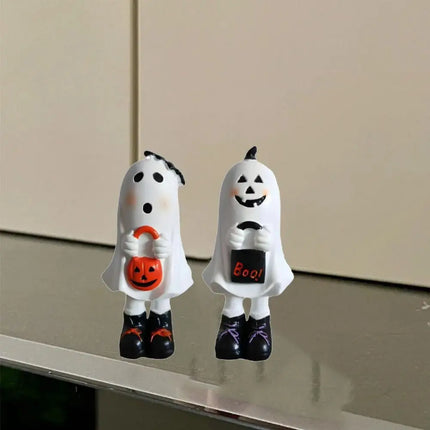 Halloween Themed Resin Ghost Figurine Handicraft Hand-painted Cartoon Standing Ghost Ornament Model Funny Doll