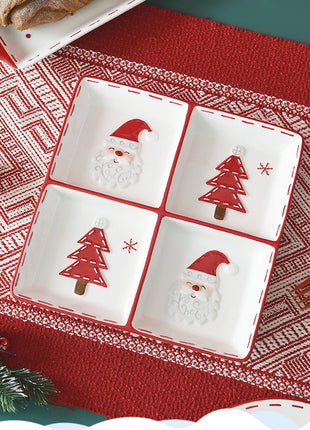 Vassoio in ceramica natalizio creativo Piatto piano a quattro sezioni Piatto da portata per alimenti Snack Frutta Piatto portaoggetti per la casa Stoviglie - riparo82