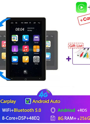 4G+64G Android 14 Car Stereo Video Multimidia Radio Player 10.1 Inch Universal Autoradio GPS Electric Rotatable Touch Screen - Riparo82