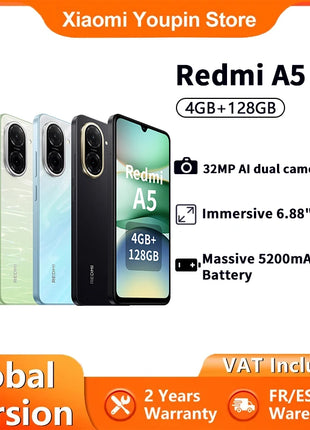 Global Version Xiaomi redmi A5 4GB 128GB Smartphone 32MP AI dual camera 6.88 "120hz Display Seite Finger abdruck 5200mah Schnel - Riparo82