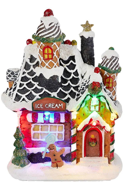 Luce a LED Natale Pan di zenzero Villaggio Casa Gelato Figure da collezione Casa Camino interno Decorazione Regalo di festa