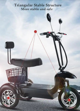 3 Wheel Mini Electric Adult Tricycle For 2 Person 500W Electric Scooter For Old People With Cargo Basket/USB/Fashion Lamp 35KM/H - Riparo82