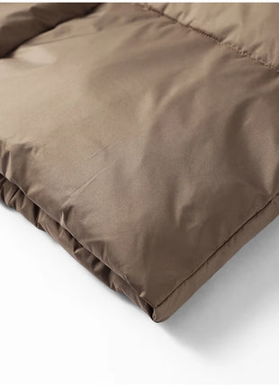 Cappotto lungo in cotone con cappuccio trapuntato imbottito da donna caldo Colletto alla coreana solido allentato Cappotti con cerniera con lacci 2025 Capispalla invernale da donna