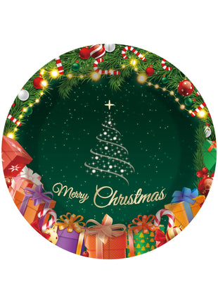 Set di stoviglie per feste di Natale da 10 pezzi, stoviglie usa e getta per albero di Natale, bicchieri di carta, piatti di carta, stoviglie natalizie all'ingrosso - riparo82