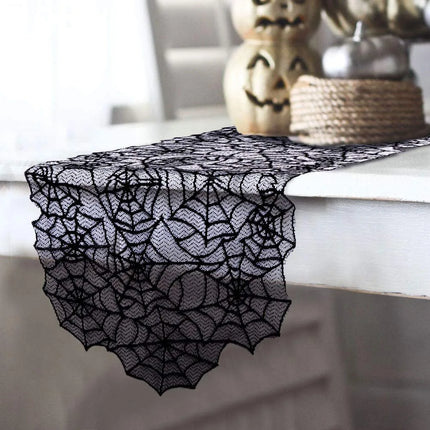 Halloween Decoration Black Spider Web Tablecloth Lace Table Runner Fireplace Cover Halloween Party Home Decor Haunted House Prop