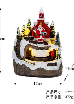 LED Musica natalizia Casa di popcorn Decorazione natalizia Scena Villaggio Statua rotante Decorazioni natalizie per la casa Decorazioni per il desktop Regalo di Natale per bambini