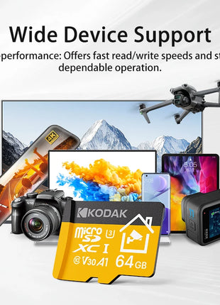 Nuova scheda Micro SD Kodak 32 GB 64 GB 128 GB 256 GB Scheda di memoria per telecamera di sicurezza, DVR, smartphone Scheda TF Scheda Microsd