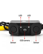 3 in 1 Car Parking Sensor Car Reverse Backup Rear View Camera with 2 Radar Detector Sensors Indicator Buzzer Alarm Car Camera - Riparo82