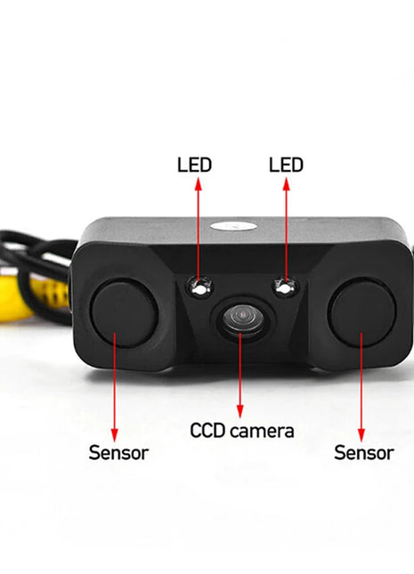 3 in 1 Car Parking Sensor Car Reverse Backup Rear View Camera with 2 Radar Detector Sensors Indicator Buzzer Alarm Car Camera - Riparo82