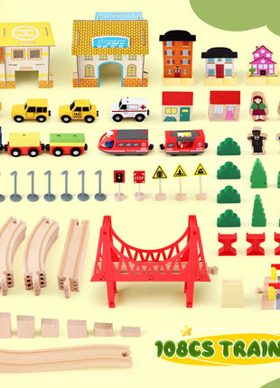 72/108 pezzi Montessori Set di treni in legno giocattolo per bambini, auto, set di treni in legno ferroviari di ingegneria regalo per ragazzi e ragazze - riparo82