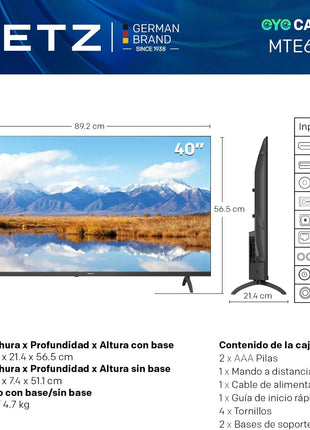 Metz 40Mte6000Z Tv 40" Full Hd Google Tv |   Eyecare 3.0, Hdr10, Dolby Audio, Bluetooth Remote Control, Borderless Frame, Black - Riparo82
