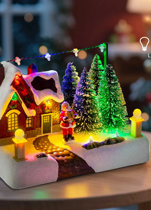 Scena del villaggio di Natale Edificio da collezione con luci Alberi Babbo Natale Città di neve Decorazione del paesaggio Camino da scrivania per la casa delle vacanze