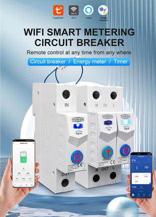 TOMZN TUYA 1-63A 1P 2P WIFI Smart Switch Energy Meter Circuit Breaker voltage current leakage temperature protection cut off L+N - Riparo82