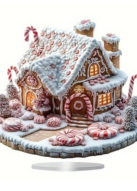 Casa di zucchero filato acrilico 2D/casa delle torte Casa di neve di Natale in miniatura Ornamenti da tavolo Decorazioni natalizie e ornamenti per la casa
