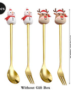 Cucchiaini da caffè e forchette per torte con decorazioni natalizie da 4 pezzi con ornamenti per bambole di Natale, set di posate in metallo dorato, forniture per feste - riparo82
