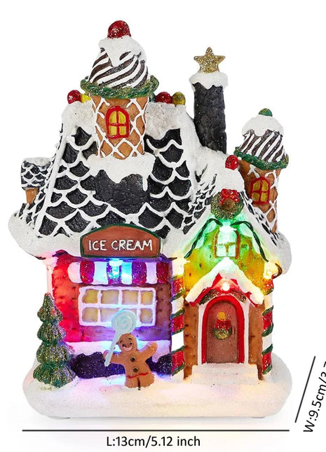 Luce a LED Natale Pan di zenzero Villaggio Casa Gelato Figure da collezione Casa Camino interno Decorazione Regalo di festa