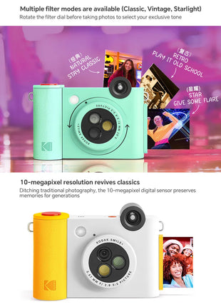 Stampante fotografica portatile Kodak Smile + Instnt Fotocamera Foto e macchina da stampa integrata aggiunge regalo per festival di carta fotografica Kodak Zink