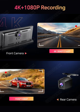 11.3" Dash Cam 4K Car Mirror Wireless Carplay Android Auto Multimedia Player GPS WiFi Universal Black Box Rearview Camera AUX BT - Riparo82