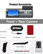 Dash Cam 4K WiFi GPS Dash Camera for Cars Mini Front Car DVR 24H Parking Mode G-Sensor Car Driving Video Recorder Loop Recording - Riparo82
