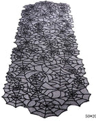 Halloween Decoration Black Spider Web Tablecloth Lace Table Runner Fireplace Cover Halloween Party Home Decor Haunted House Prop - Riparo82