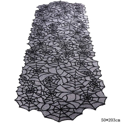 Halloween Decoration Black Spider Web Tablecloth Lace Table Runner Fireplace Cover Halloween Party Home Decor Haunted House Prop