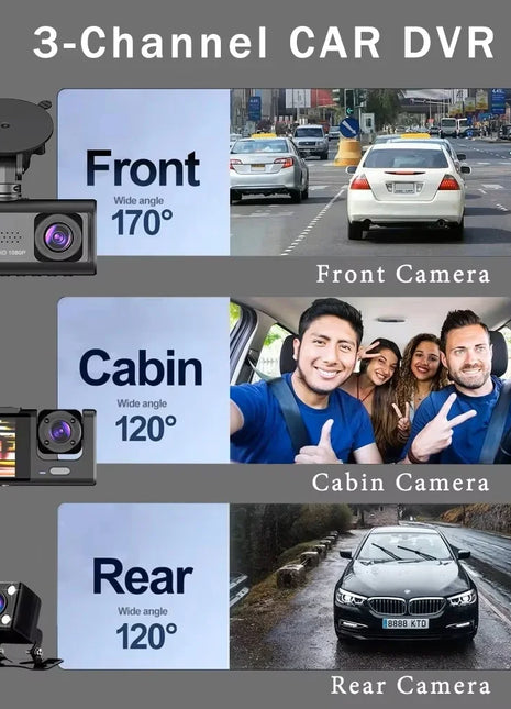 3 Lens Car DVR Camera HD 1080P Inside Vehicle Dash Cam Three Way Front and Rear DVRs Recorder Video Registrator Dash Camcorder - Riparo82