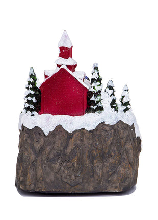 Figurine da collezione in resina Musica LED leggera Figurine di villaggio di Natale Statua rotante del villaggio per il regalo di decorazioni per la casa di Natale