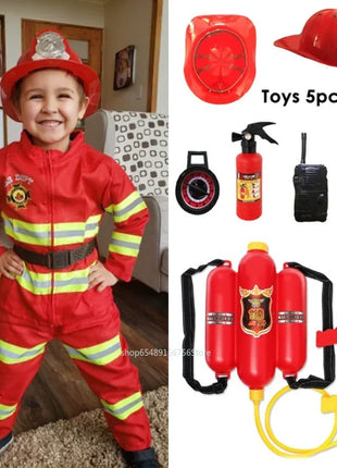 Costume cosplay da pompiere per bambini Ragazzi Ragazze Festa di carnevale di Halloween Sam Uniforme da pompiere Abbigliamento da lavoro Regalo di Natale