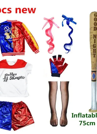 Natale Capodanno Carnevale Bambini Ragazze Suicide Harley Costumi Cosplay Squad Quinn Monster Joker Giacca Vestito adesivi per tatuaggi