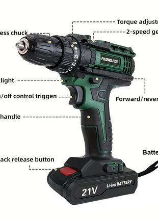 Trapano Avvitatore a Percussione a Batteria 21V, Cacciavite Elettrico, Mini Trapano a Percussione Senza Fili, Utensile Elettrico con Batteria agli Ioni di Litio