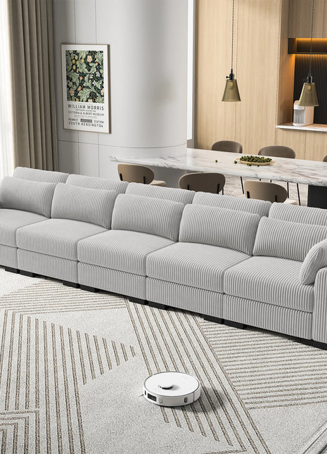 Divano modulare Anajqaqia, Divani da soggiorno, Divano in velluto con braccioli larghi, Poggiapiedi, Vari combinazioni, Velluto, Grigio