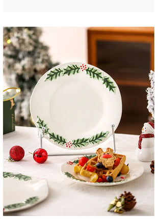 Piatto da pranzo in ceramica in rilievo Piatti da dessert per torte in stile natalizio per la casa Stoviglie da cucina di alta qualità Vassoio da frutta per festival - riparo82