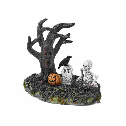 Halloween Figurines Tree Skull Pumpkin Crow Tombstone Figurine Resin Gothic Statue Ornaments Decor for Indoor Home Bookshelf