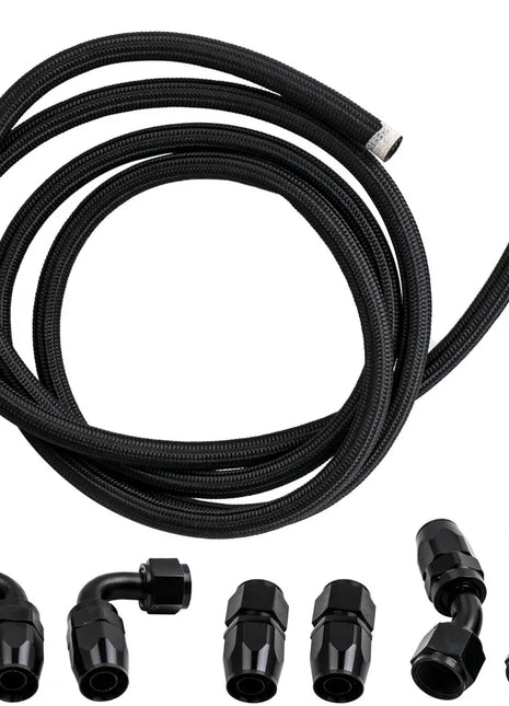 10AN AN10 12FT Nylon Braided Fuel hose Line + Black Swivel Fitting Hose End Kits - Riparo82