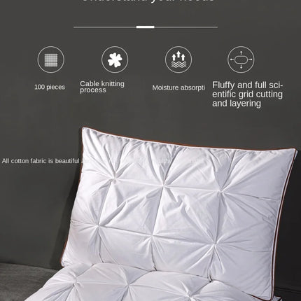 Soft Pillows White Goose Down Feather Pillows for Sleeping Neck Protection Bed Pillows with 100% Cotton Cover