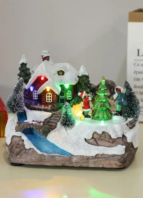 Decorazione della casa di Natale Statua musicale rotante in resina leggera a LED Decorazione della casa di Natale Decorazione del desktop Regalo di Natale