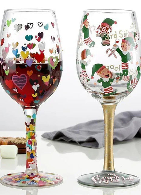 Bicchiere da vino con stampa natalizia Decorazioni natalizie Calice da vino rosso Disegno creativo a mano dipinto Home Party Festival Tazze Bar Set da vino - riparo82