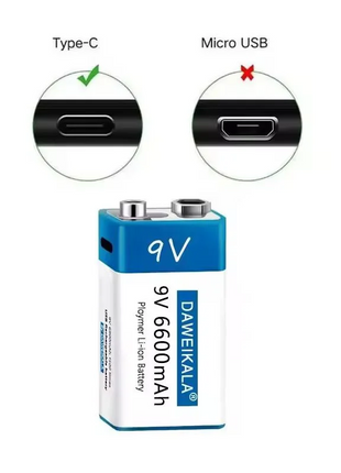 Nuova batteria ricaricabile veloce agli ioni di litio da 9 V 6600 mah Teyt-c Interfaccia USB batteria 9 V multimetro microfono al litio Giocattolo + cavo - riparo82