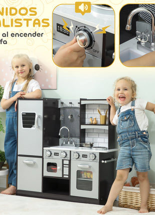 Cucina giocattolo in legno con suono Accessori in acciaio inossidabile per bambini dai 3 anni in su Marrone scuro - riparo82