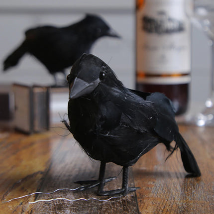 6PCS Black Feather Crow Halloween Props Mock Crow Spooky Feather Decoration Props Halloween Party Scary Animal Horror Props