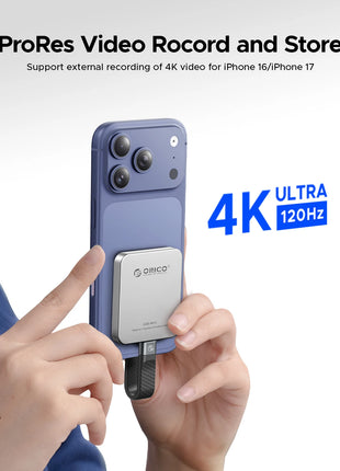 ORICO Mini SSD esterno magnetico per iPhone 16 15 Pro/Max ProRes 2000 MB/s 4K ProRes HDR Registra e memorizza Stato solido portatile